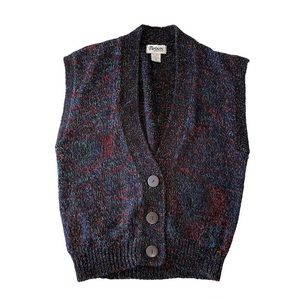Vintage Partners by Mervyn’s Sleeveless Button Front Sweater Vest Marled Black